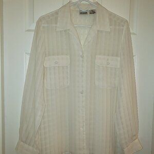 LIZ BAKER Womens Size 12 Cream Long Sleeved Sheer Fabric Button Front Blouse
